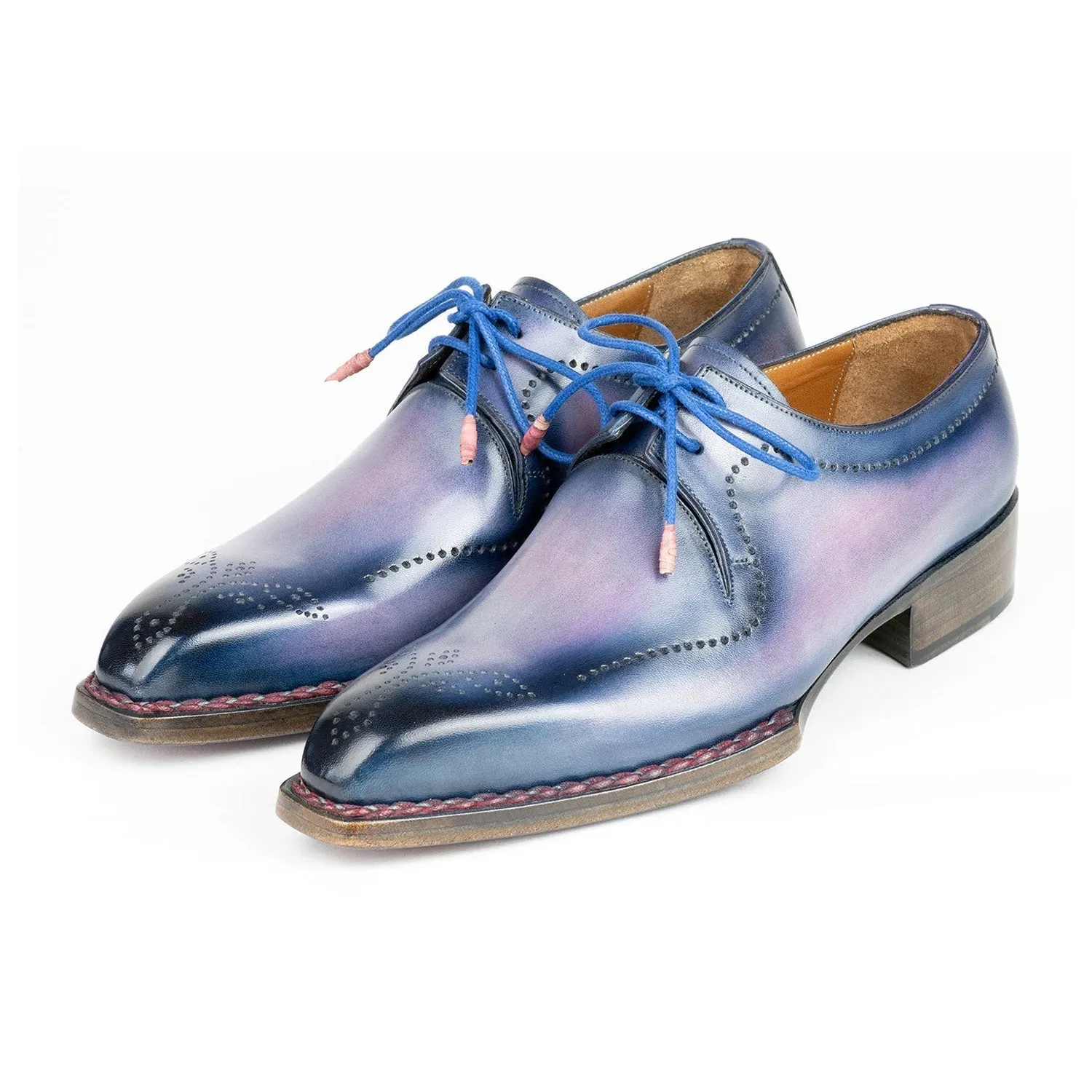 Paul Parkman 599F67 Men's Shoes Pink & Navy Calf-Skin Leather Hand-Welted Derby Oxfords (PM6423)