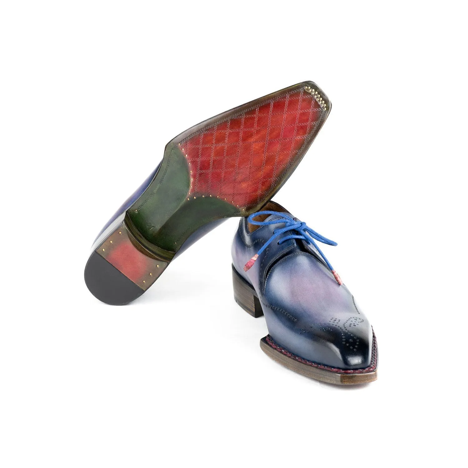 Paul Parkman 599F67 Men's Shoes Pink & Navy Calf-Skin Leather Hand-Welted Derby Oxfords (PM6423)