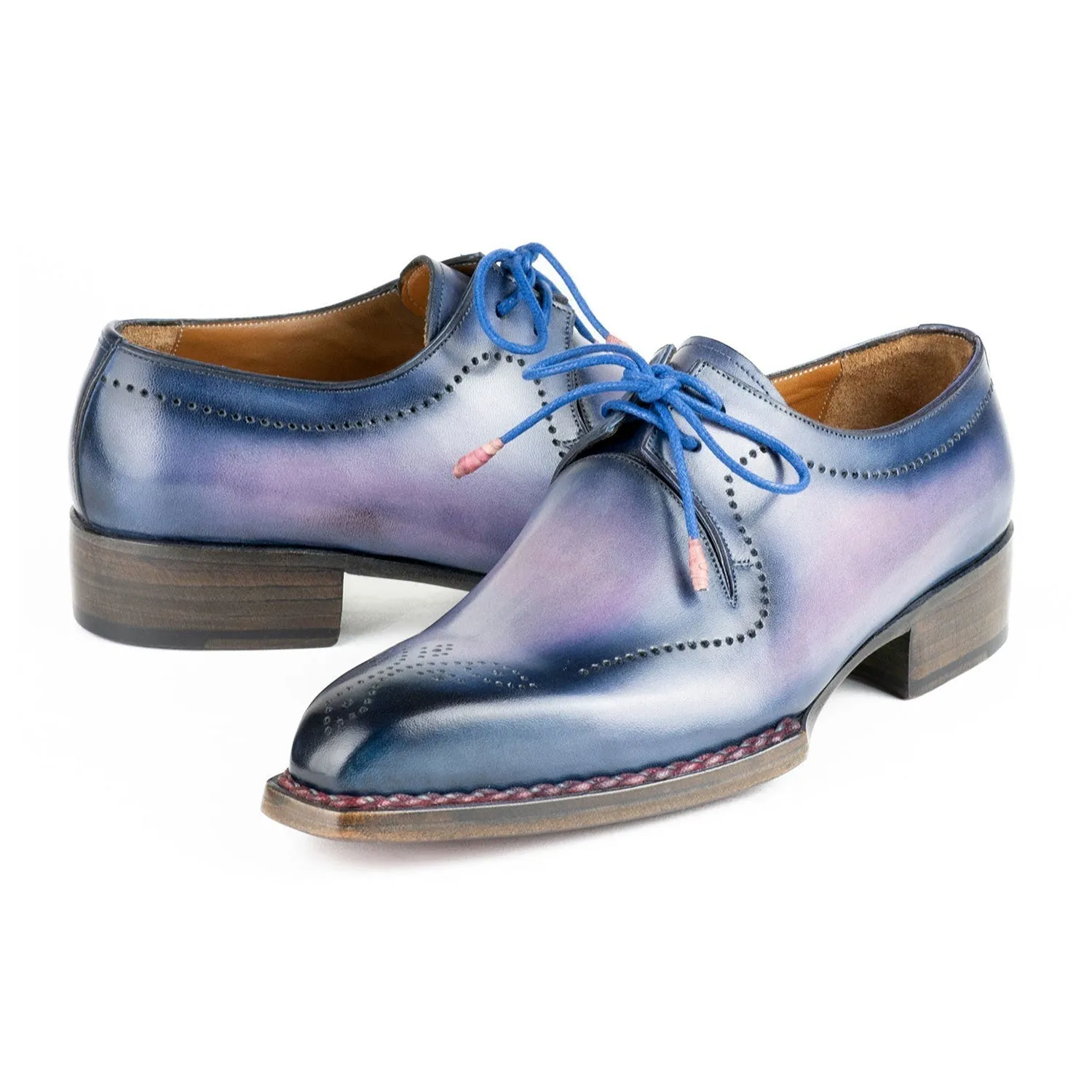 Paul Parkman 599F67 Men's Shoes Pink & Navy Calf-Skin Leather Hand-Welted Derby Oxfords (PM6423)