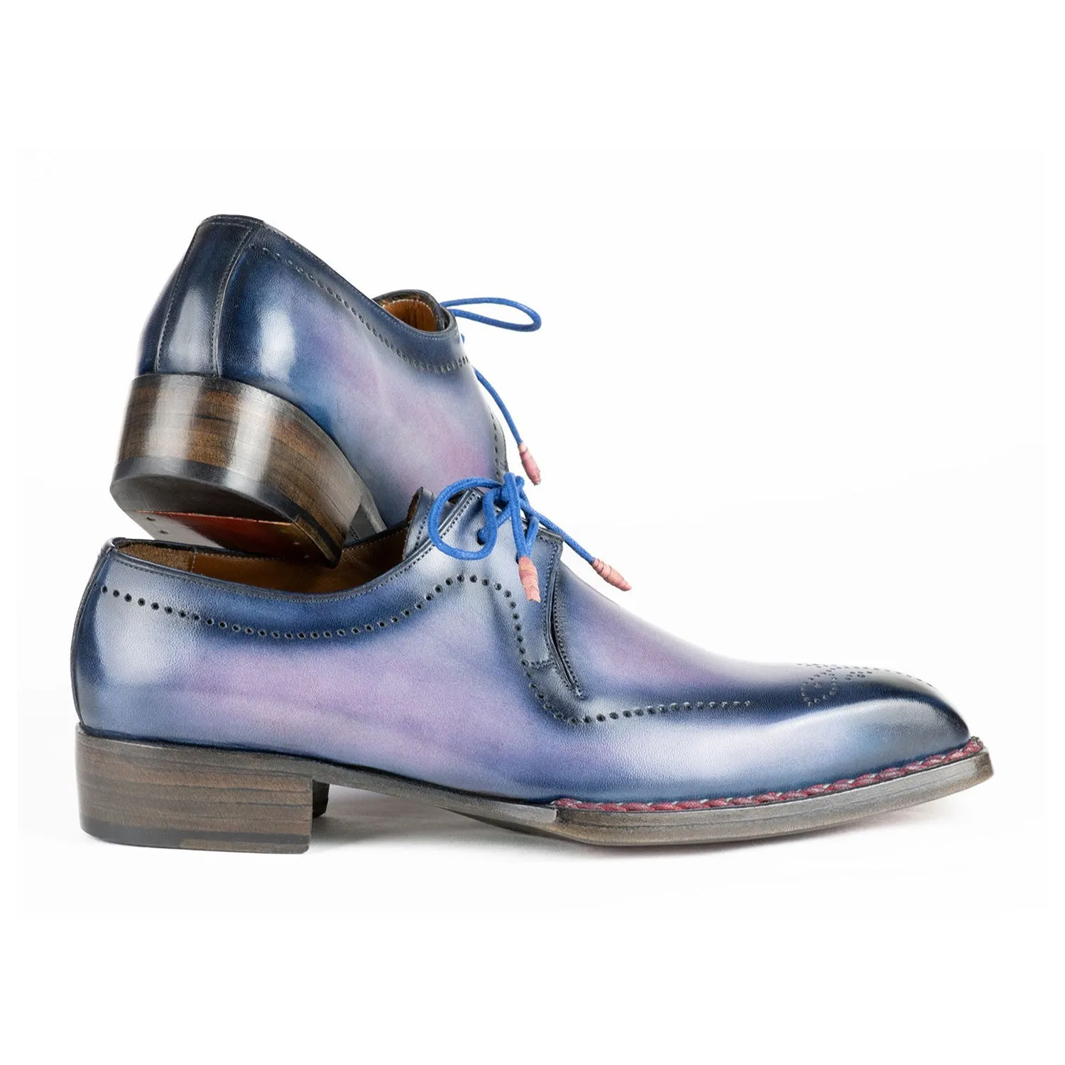 Paul Parkman 599F67 Men's Shoes Pink & Navy Calf-Skin Leather Hand-Welted Derby Oxfords (PM6423)