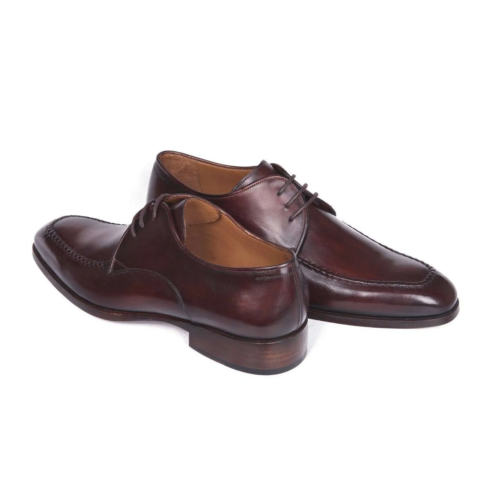 Paul Parkman Handmade Designer Shoes Brown & Bordeaux Leather Apron Derby Oxfords (PM5619)