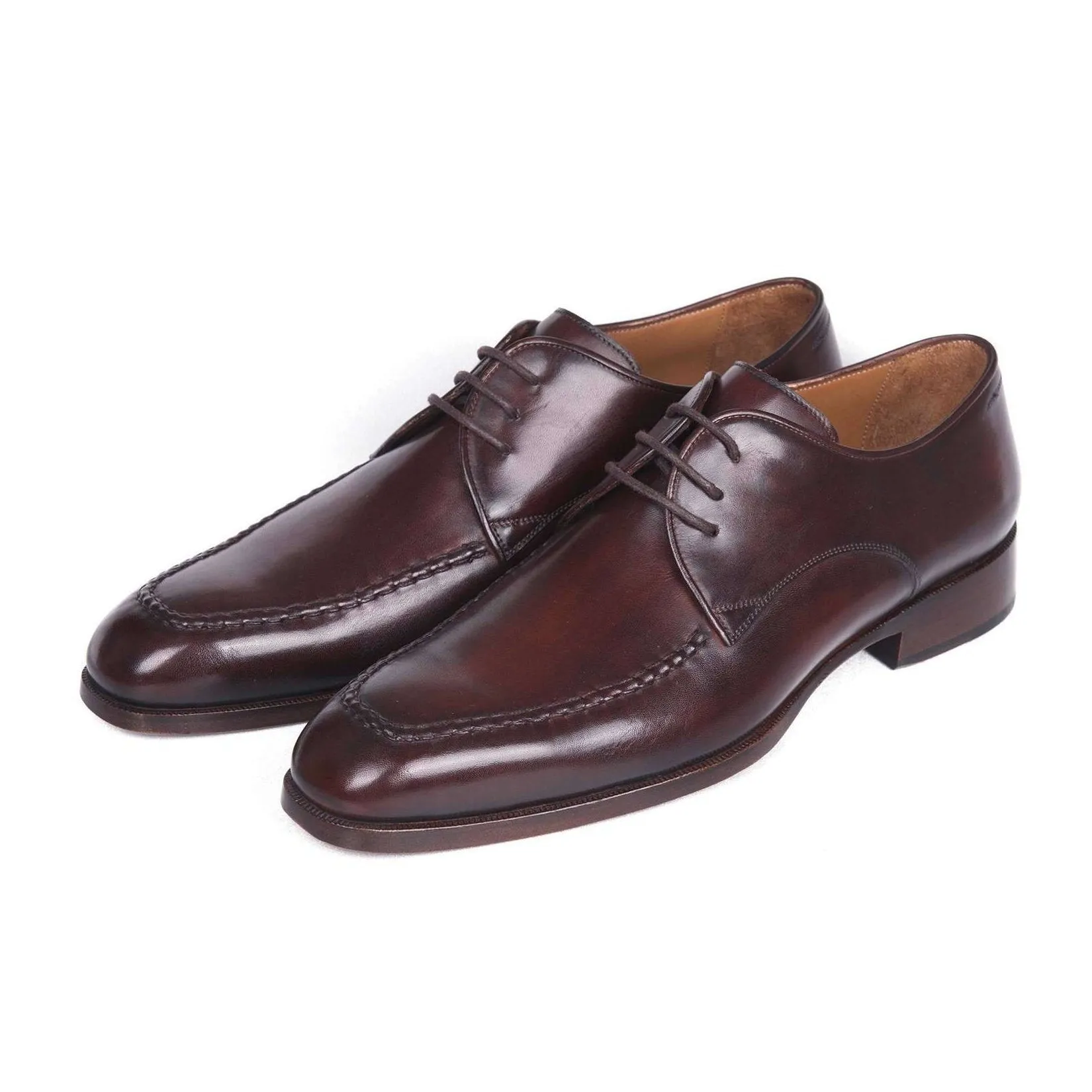 Paul Parkman Handmade Designer Shoes Brown & Bordeaux Leather Apron Derby Oxfords (PM5619)