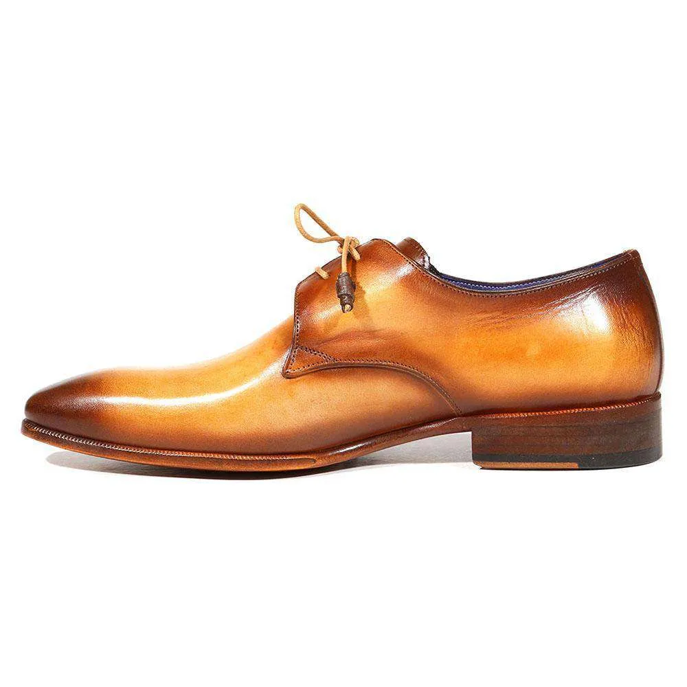Paul Parkman Handmade Designer Shoes Men's Designer Shoes Hand-Painted Derby Camel / Brown Oxfords (PM3011)