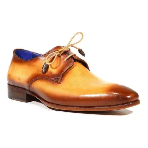 Paul Parkman Handmade Designer Shoes Men's Designer Shoes Hand-Painted Derby Camel / Brown Oxfords (PM3011)