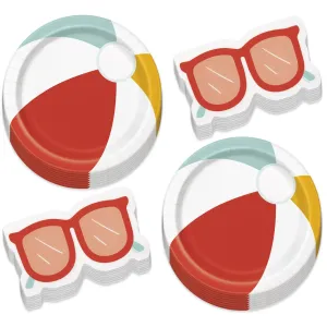 Poolside Summer Beach Ball Round Paper Dinner Plates and Sunglasses Shaped Lunch Napkins