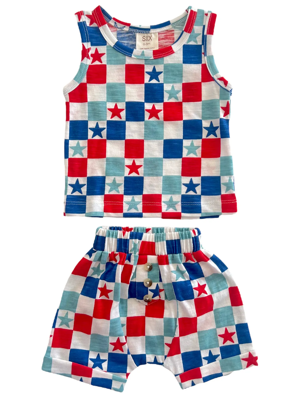 Red, White & Blue Checkerboard / Organic Tank & Short Set