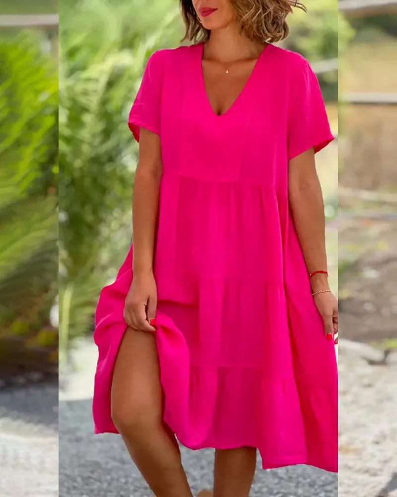 ROBERTA™ | COTTON AND LINEN V-NECK SWING LOOSE DRESS