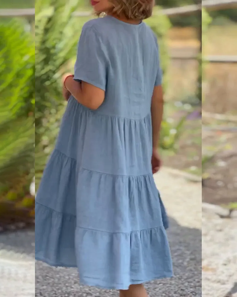 ROBERTA™ | COTTON AND LINEN V-NECK SWING LOOSE DRESS