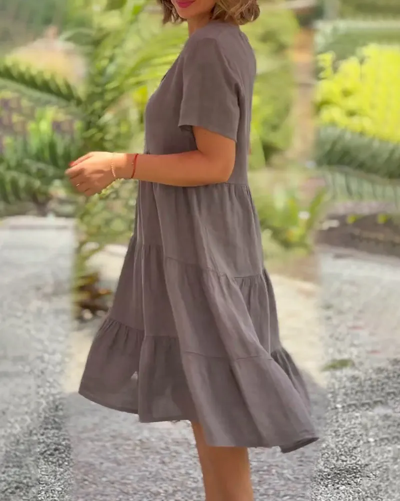 ROBERTA™ | COTTON AND LINEN V-NECK SWING LOOSE DRESS