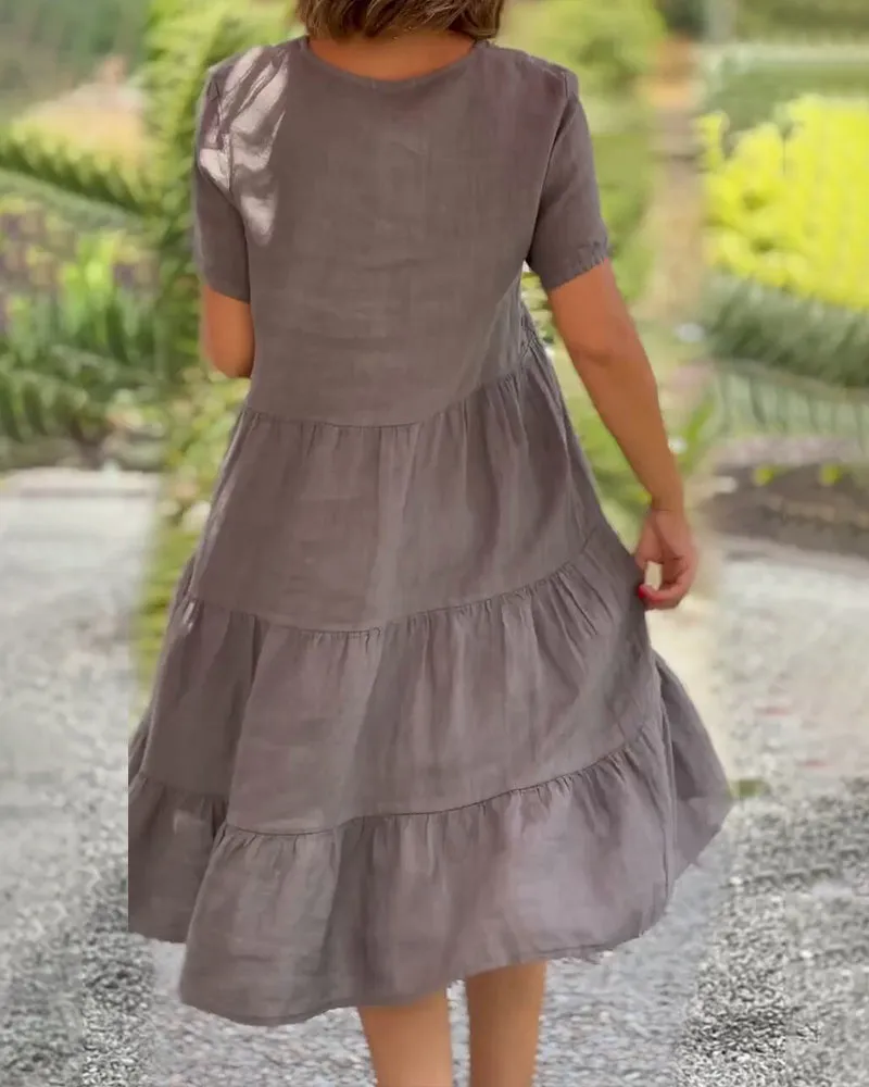 ROBERTA™ | COTTON AND LINEN V-NECK SWING LOOSE DRESS