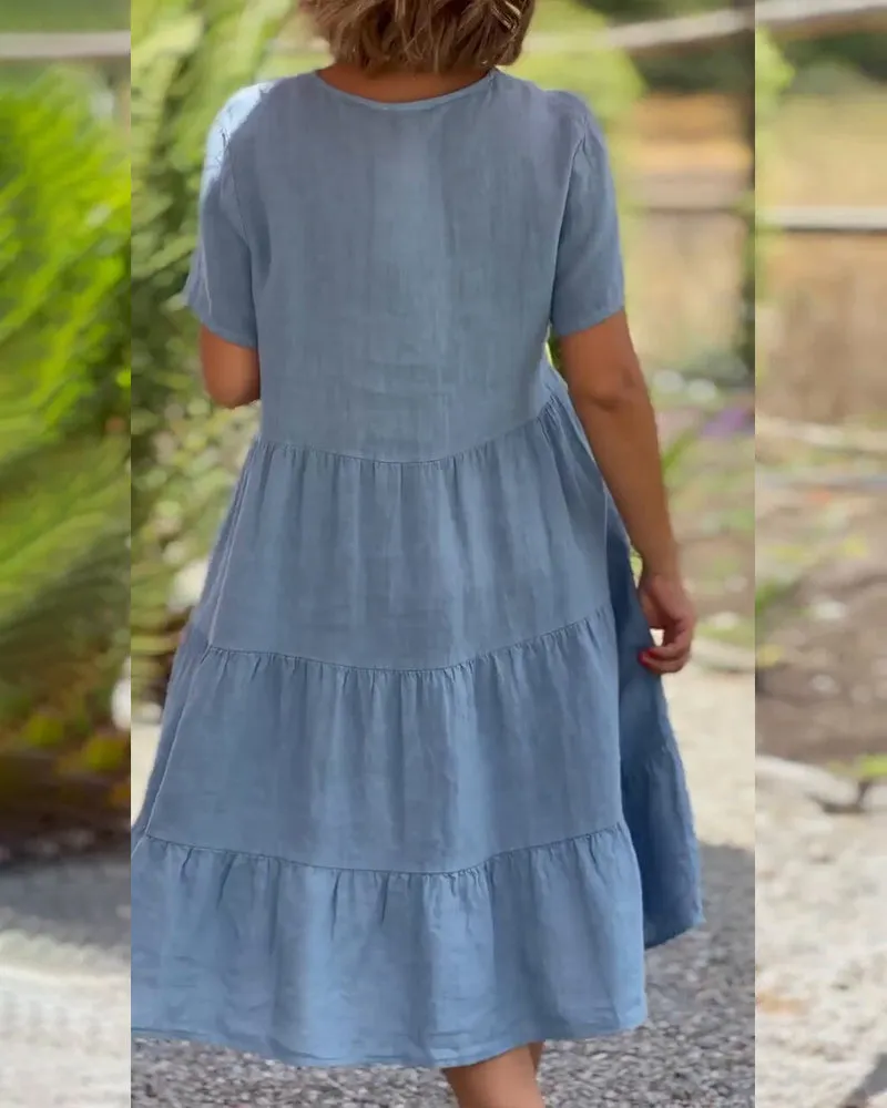 ROBERTA™ | COTTON AND LINEN V-NECK SWING LOOSE DRESS