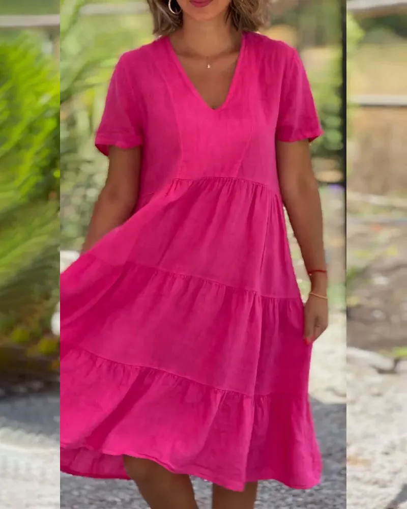 ROBERTA™ | COTTON AND LINEN V-NECK SWING LOOSE DRESS