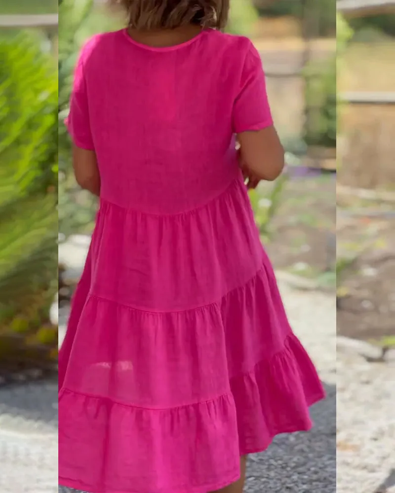 ROBERTA™ | COTTON AND LINEN V-NECK SWING LOOSE DRESS