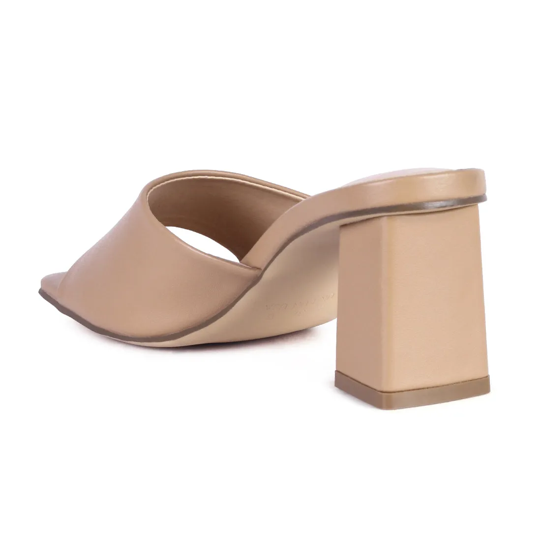 Square Toe Block Slides in Taupe