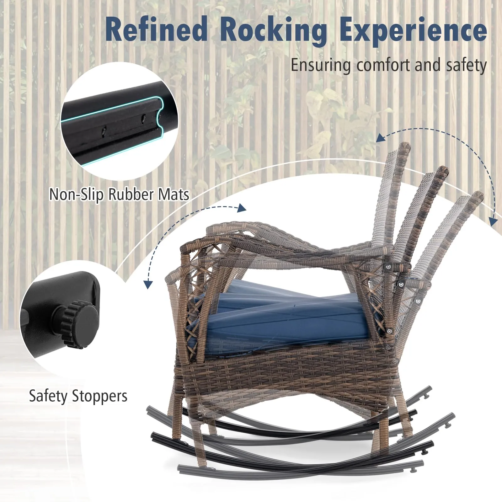 Tangkula 4 Piece Wicker Rocking Set, 2 Patio Rattan Rocker Chairs w/Loveseat & Coffee Table, Heavy-Duty Metal Frame & Bungee Rope Seat