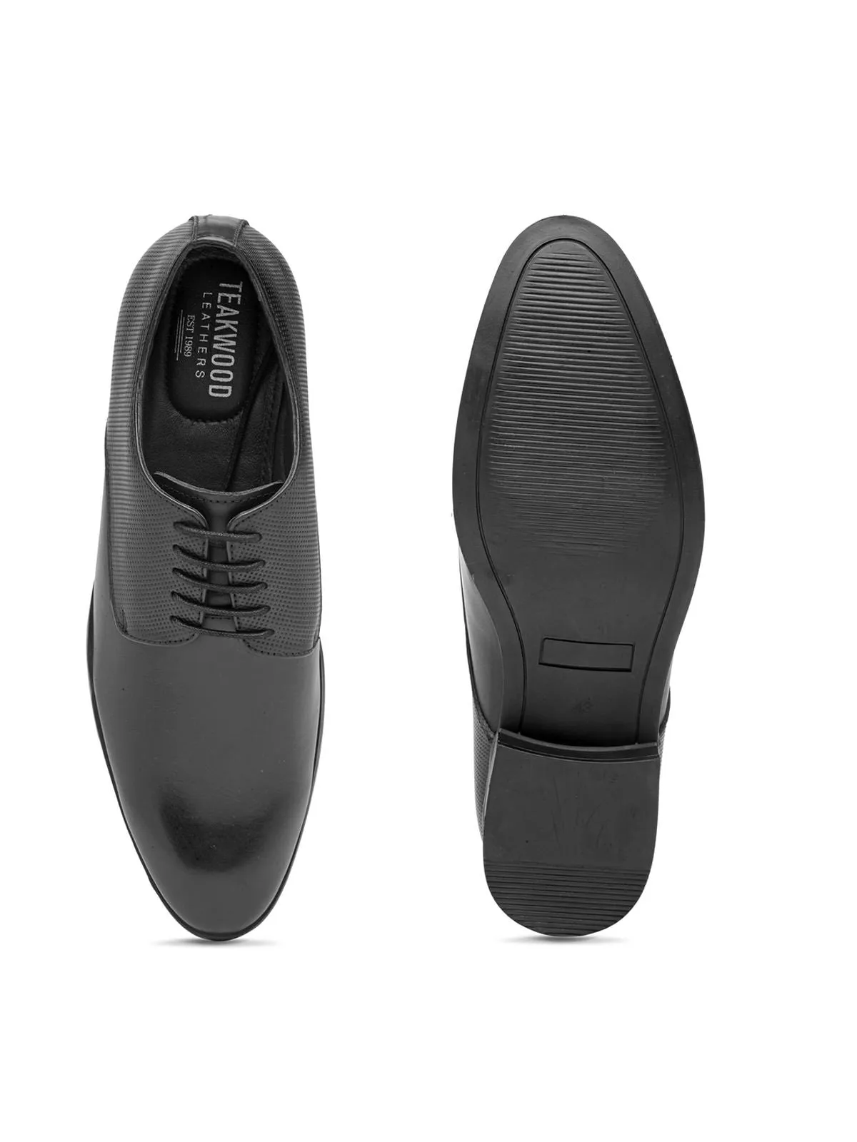 Teakwood Genuine Leather Black Derby Shoes