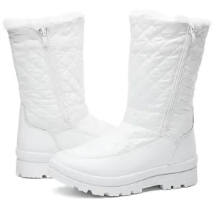 White Winter Textured Fur Lined Metallic Snow Boots