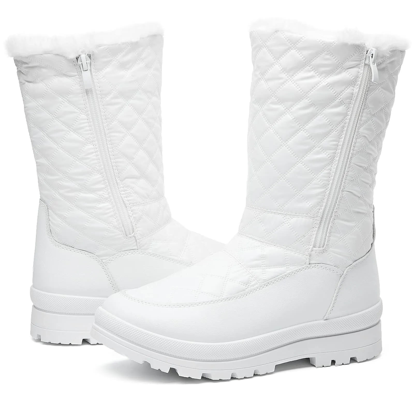 White Winter Textured Fur Lined Metallic Snow Boots