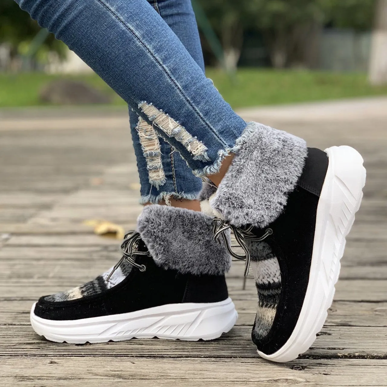 Women's chunky platform colorblock plush lining snow boots anti-skid
