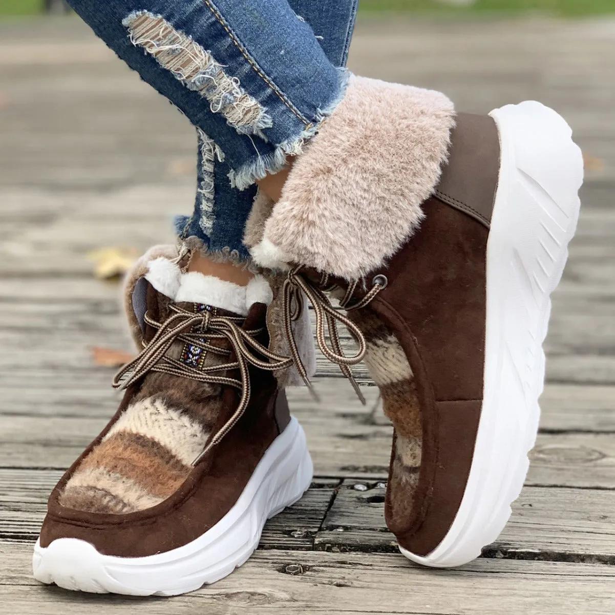 Women's chunky platform colorblock plush lining snow boots anti-skid