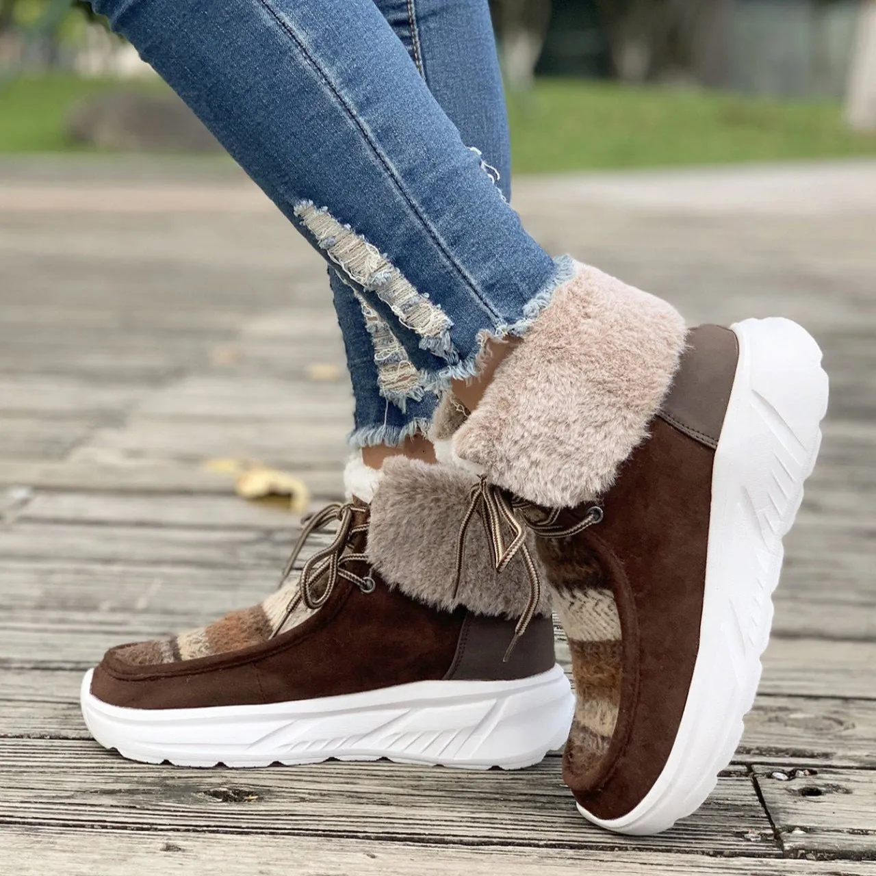 Women's chunky platform colorblock plush lining snow boots anti-skid