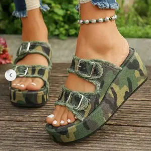 Women's Denim Buckle Slip-On Slide Sandals 88548023C
