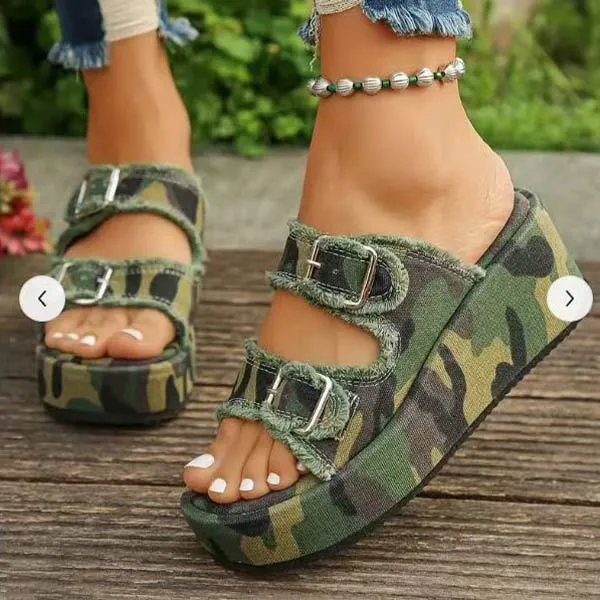 Women's Denim Buckle Slip-On Slide Sandals 88548023C