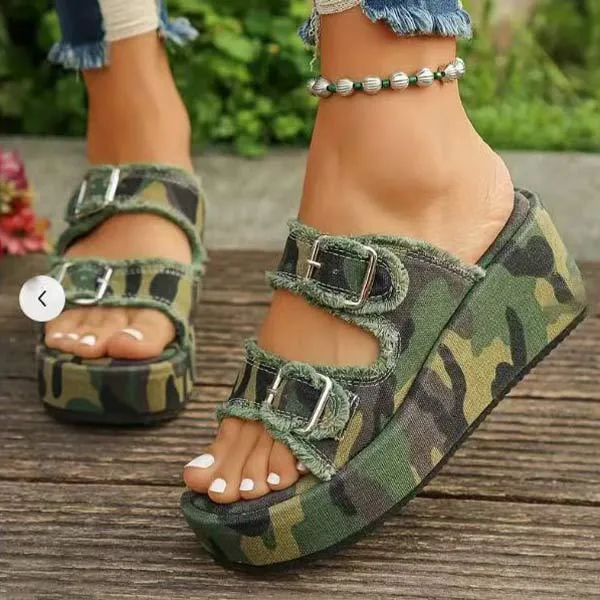Women's Denim Buckle Slip-On Slide Sandals 88548023C