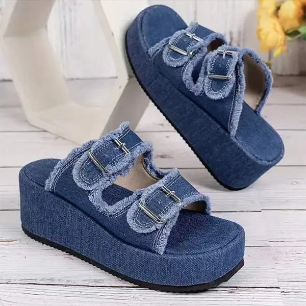 Women's Denim Buckle Slip-On Slide Sandals 88548023C