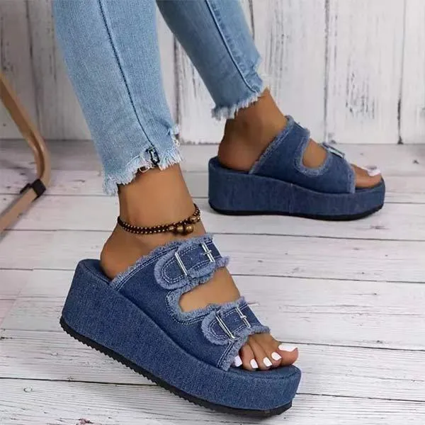 Women's Denim Buckle Slip-On Slide Sandals 88548023C