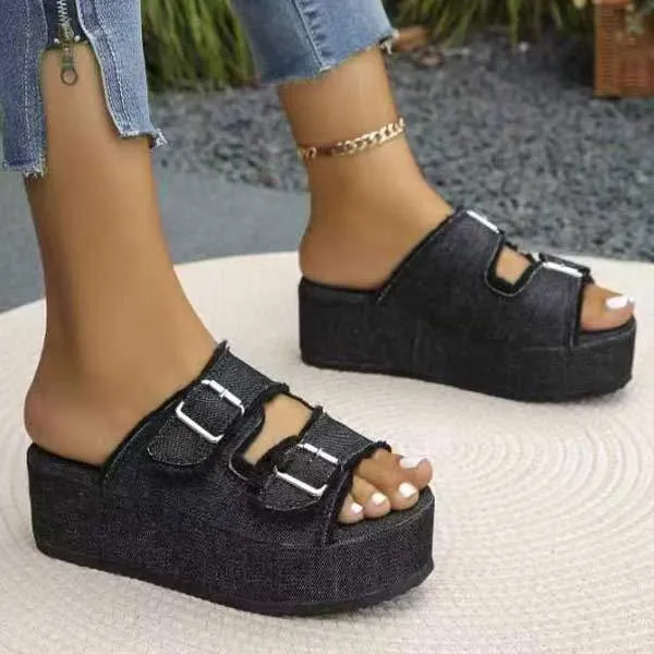 Women's Denim Buckle Slip-On Slide Sandals 88548023C
