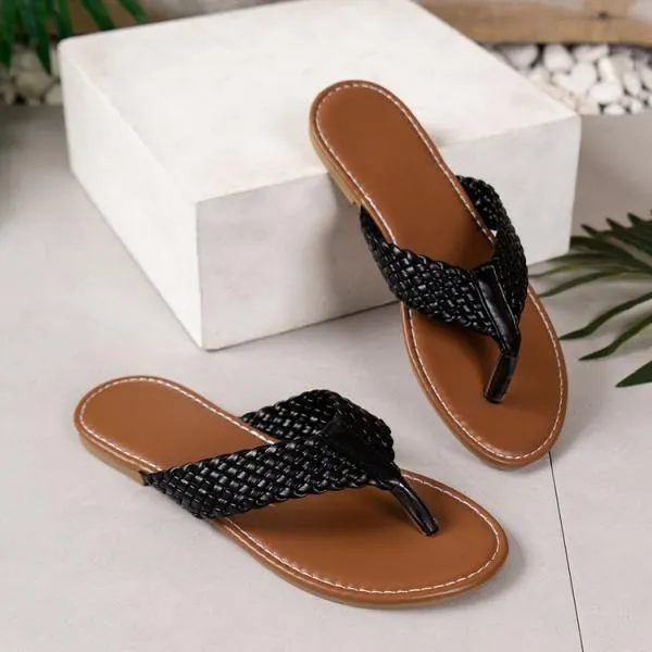 Women's Fashionable Braided Flat Beach Flip Flops 64307447S