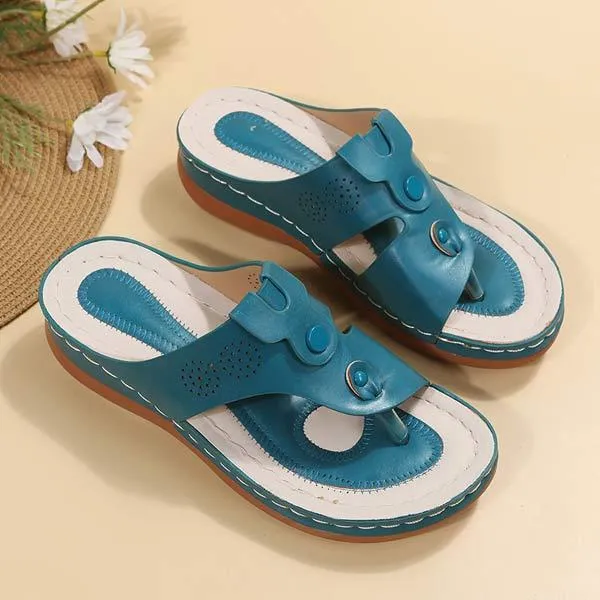 Women's T-Strap Buckled Flat Beach Sandals 16301356C