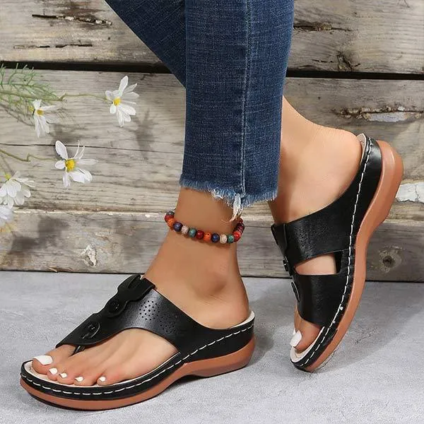 Women's T-Strap Buckled Flat Beach Sandals 16301356C